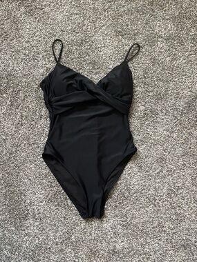 Time and Tru Black One-Piece Twist Front Swim Suit